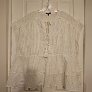 LANE BRYANT Cream Textured Womens Blouse with Tassels SIZE 22-24 (3X)